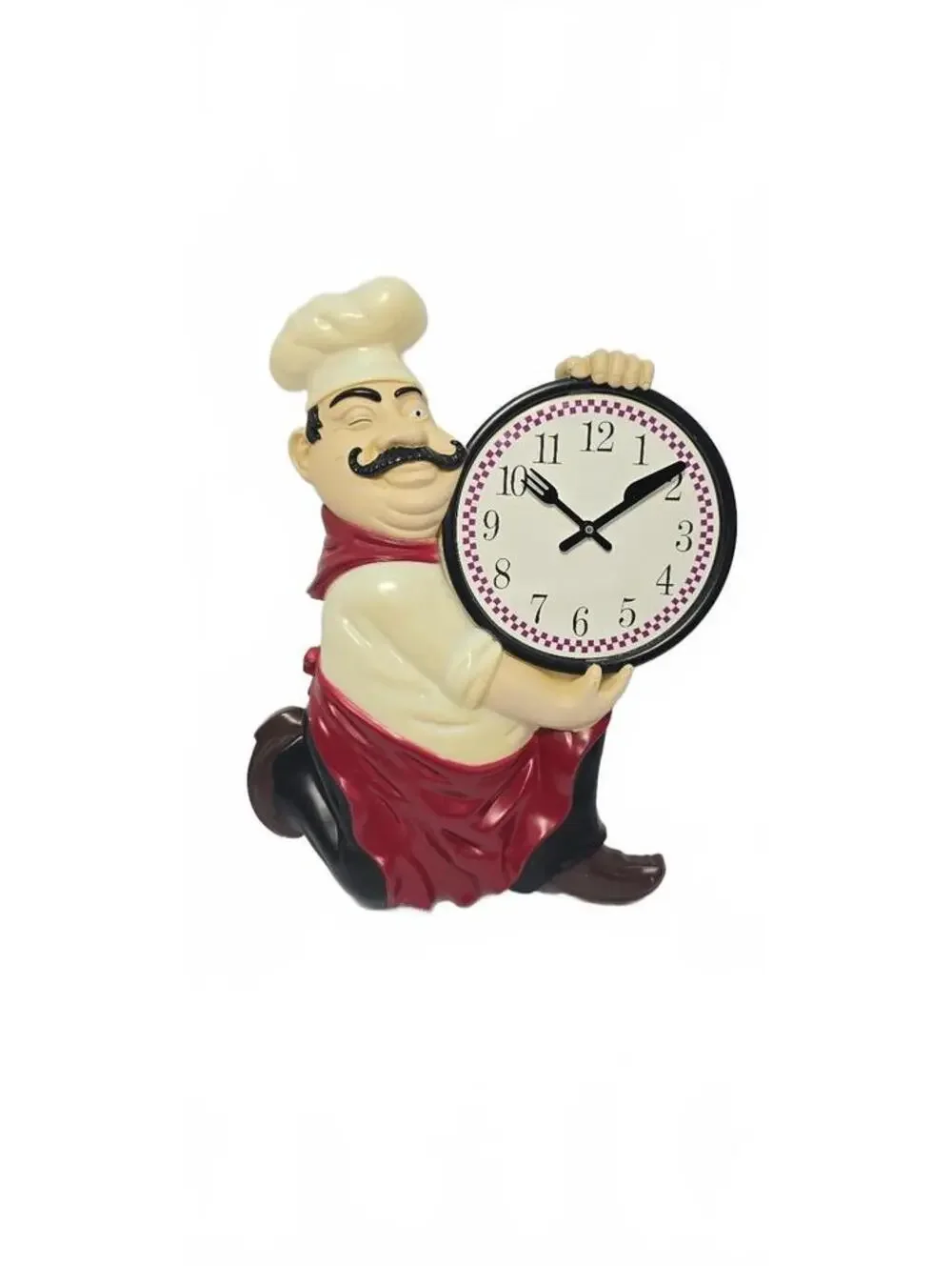 Vintage Chef Figurine Wall Clock with Red and Black Accents